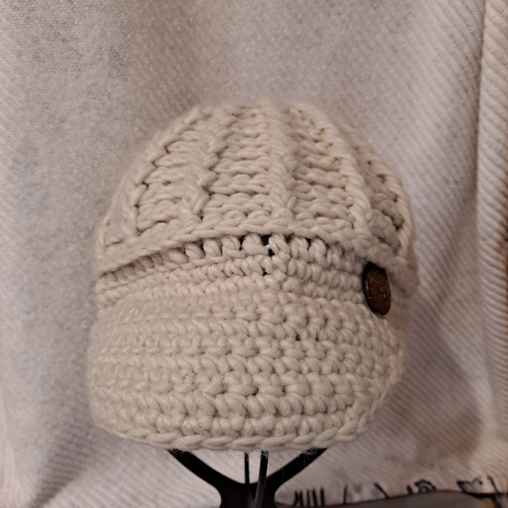 Scala Handmade Acrylic Cream Knit Baseball Cap With Button Accents